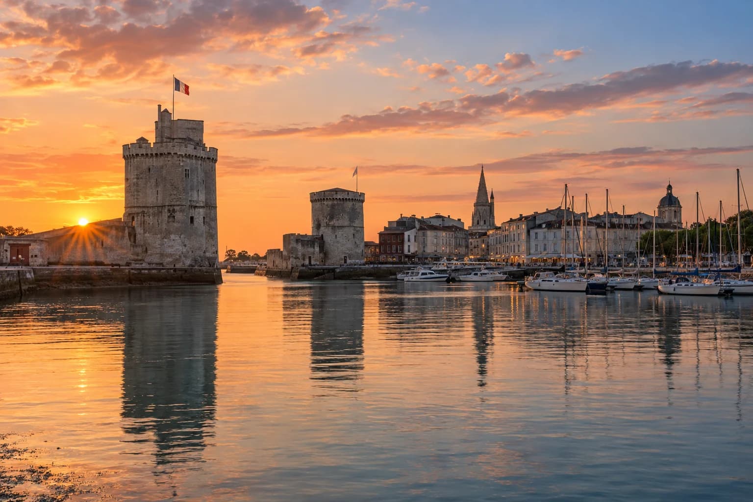 Vieux-Port de La Rochelle au crépuscule.